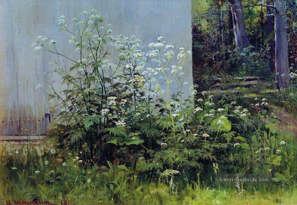 Blumen am Zaun klassische Landschaft Ivan Ivanovich Ölgemälde